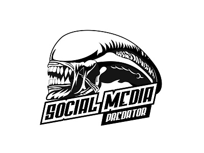 Social Media Predator Vintage/Mascot Logo With Xenomorph black and white blackandwhite dribbble illustraion logo logo design logodesign logotype mascot character mascot design mascot logo mascotlogo social media socialmedia vintage vintage badge vintage badges vintage font vintage logo xenomorph