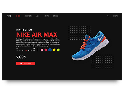 Nike Product Webpage - Dark Mode dailyui design designer nike nike design ui ui ux uidesign uiux uiuxdesign uxdesign web page webdesign website website design