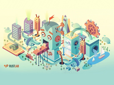 Efficiency and Performance city illustration diorama droid efficient illustration isometric art isometric illustration isometry robot urban