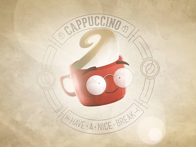 Cappuccino breakfast cappuccino coffee bean cream cup foam glasses good morning logotype nerd tuft vortex