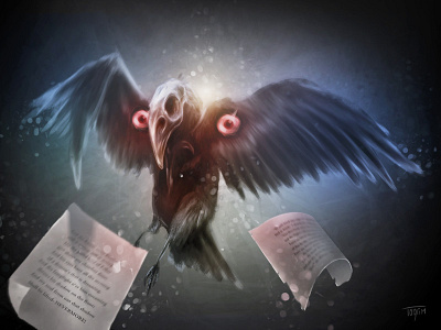 The Raven allan poe dark death digital paint eyes gothic illustration light poem poetry raven