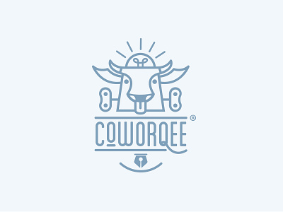 Coworqee bulb cow creative idea light line logo logotype pen recharge tongue