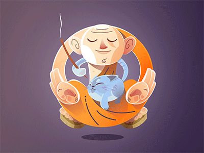 Monk & Cat animation buddha calm cat fly illustration meditation monk zen