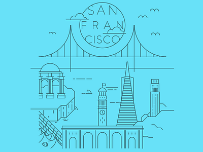 San Francisco Illustration california design ferry building golden gate bridge illustration line minimal monochromatic san francisco vector