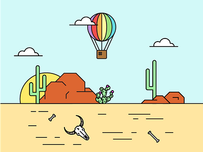 Cactus Dance, Color cactus color desert design hot air balloon illustration line minimal prickly pear saguaro skull vector