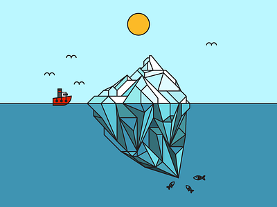 No More Cold Thoughts, Color arctic boat cold fish graphic design ice iceberg line minimal ocean tugboat vector