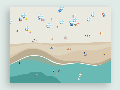 Reverting to Adolescence aerial beach color design flat illustration minimal ocean play sun towel vector