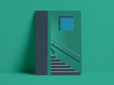 Don't wait up… green high heels illustration minimal night nighttime poster shadows stairs staiwell
