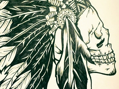 Native Skull design drawing vintage