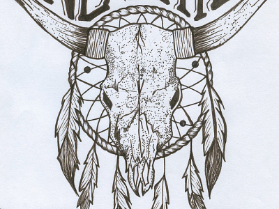 Lone Chief Skull bull details drawing letters music native records type vintage wip