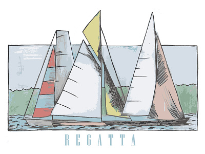 Regatta Watercolor boats illustration ink lettering regatta texture type