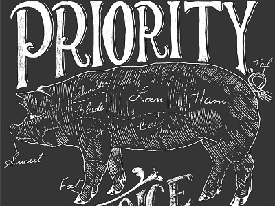 Butcher Board chalk illustration lettering pig priority vintage