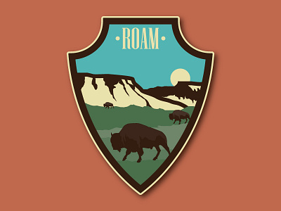 Roam buffalo icon logo park patch roam sticker vector vintage