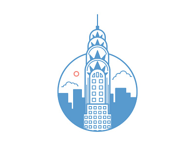 Cityscape building clouds icon illustration logo sun vector