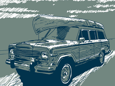 Wagoneer apparel canoe car illustration jeep vector