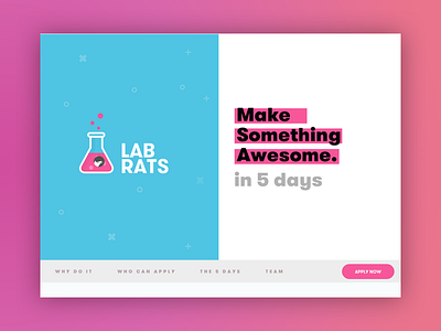 Lab Rats website flask gradient highlights labs logo navigation pattern splitscreen website