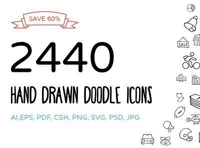 2440 Hand Drawn Doodle Icons Bundle branding dashboard design flat icons graphic design icon icons icons design social media startup icon