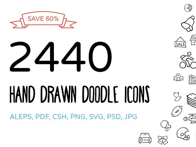 2440 Hand Drawn Doodle Icons Bundle branding dashboard design flat icons graphic design icon icons icons design social media startup icon