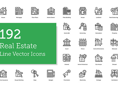 192 Real Estate Line Icons branding dashboard design flat icons graphic design icon icons icons design social media startup icon