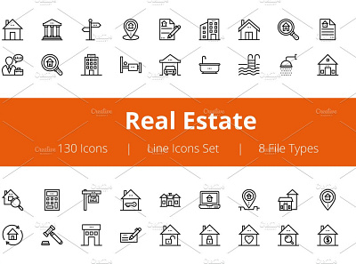 125+ Real Estate Line Icons branding dashboard design flat icons graphic design icon icons icons design social media startup icon