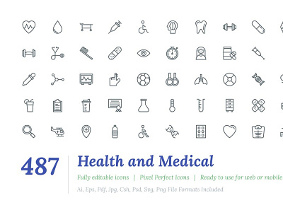 487 Health and Medical Line Icons branding dashboard design flat icons graphic design icon icons icons design logo social media startup startup icon