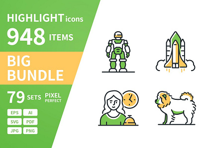 Big Bundle of 948 Highlight Icons branding bundle bundle template bundles dashboard design flat icons graphic design icon icons icons design logo pixel pixel art pixels social media startup icon