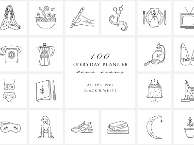 Everyday Planner Line Icon Set branding dashboard design flat icons graphic design icon icons icons design logo planner planners planning social media startup startup icon