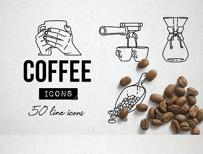 50 Coffee Icons Set - Graphics branding coffe coffee coffee cup coffee shop dashboard design flat icons graphic graphic design graphic design graphics icon icons icons design social media startup icon
