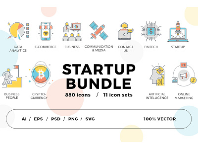 800+ Startup Icons Bundle branding bussines concept dashboard design flat icons graphic design icon icons icons design illustration logo social media startup startup icon technology