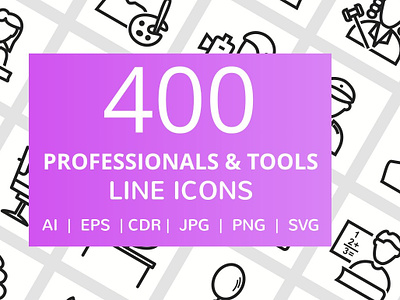 400 Professionals & Tools Line Icons branding dashboard design flat flat icons graphic design icon icons icons design line icons logo logo branding logo design professionals social media startup startup icon tools