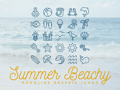 25 Summer Beach Monoline Icons beach branding dashboard design flat flat icons graphic design icon icons icons design logo logo branding logo design monoline social media startup startup icon summer