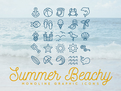 25 Summer Beach Monoline Icons