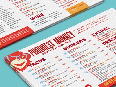 Proudest Monkey Menu Design branding color design food icons illustration logo menu monkey print restaurant typography