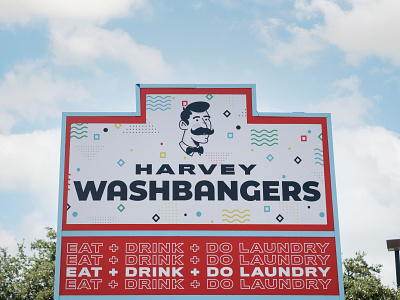 Harvey Washbangers Signage branding design illustration laundry logo restaurant retro type typography vintage