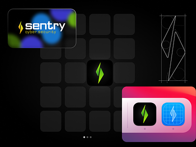 Sentry Logo abstract app app icon blue blueprint blur blurred background branding colors dark dark theme design green icon illustration logo trendy ui uiux vector