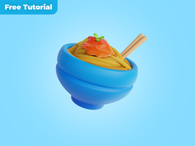 3D icon of noodles in a bowl 3d artist 3d icon 3d render 3d tutorial blender blender 3d blender render blue bowl cute cycles food food render noodle simple 3d simple icon tutorial