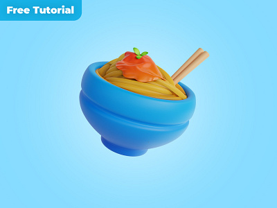 3D icon of noodles in a bowl 3d artist 3d icon 3d render 3d tutorial blender blender 3d blender render blue bowl cute cycles food food render noodle simple 3d simple icon tutorial