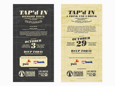 Tap'd In Invite card emerging leaders greater twin cities united way invite minnesota print print design tapd in twin cities typography united way wood grain