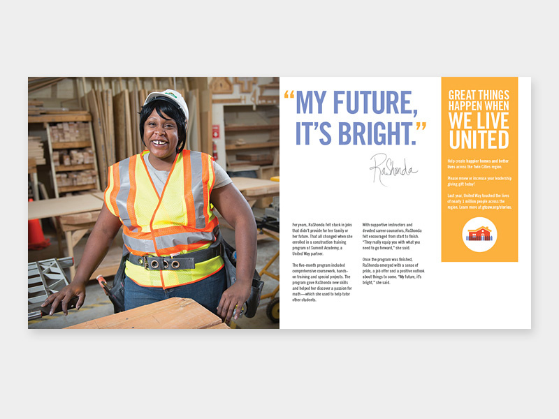 Leadership Giving Brochure united way typography twin cities spread print design print minnesota leadership giving greater twin cities united way graphic design design brochure