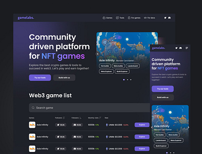 GameLabs Landing crypto design illustration landing nft game one page ui ux uxui design vector web design