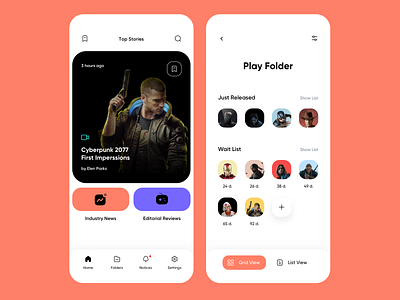 Play Folder - Video Game Industry News & Release Tracking app app design clean interface ios minimalistic mobile mobile app mobile app design mobile ui ui ux video games videogames