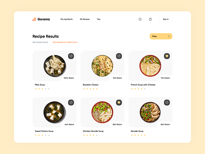 Gorama – Recipe Finder clean delivery ecommerce food food app interface minimalistic recipe shop store ui ux web web design website