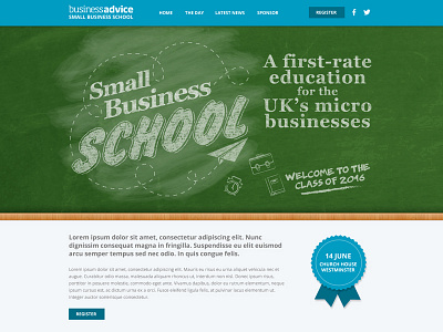 Small Business School mockup awards business chalkboard conference event retro school website