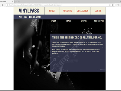 VinylPass Details Page web design