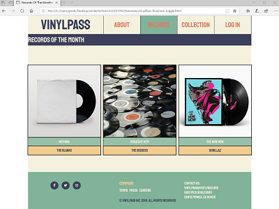 Vinylpass Records Of The Month Page web design