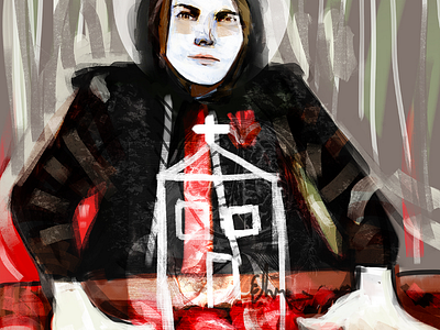 Of sorrows digital emo fanart portrait. hands red rose