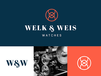 WELK & WEIS Identity brand design branding brandmark fashion gears identity identity design logo design logomark logotype navy orange watch