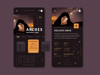 Arches National Park App app app design arches hiking national park parks purple ui ux