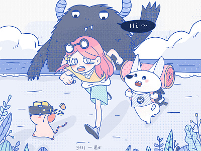 An adventure 动物 小女孩 插图 涂鸦