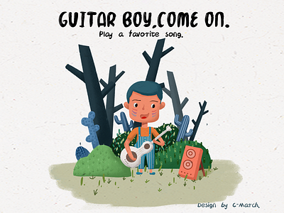 Guitar boy,come on. animation blue boy brand flat green guitar illustration logo love lovely music song typography ui